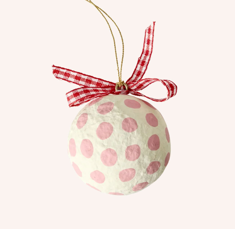 Rice XMAS Weihnachtskugel rosa Dots, Pappmaché, D. ca. 5 cm