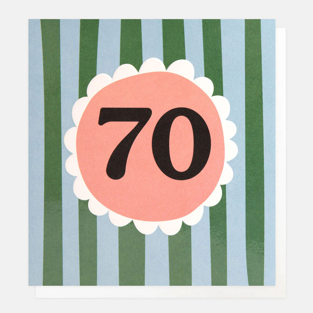 Caroline Gardner Geburtstagskarte"70", Green/Blue Stripe 70th Birthday Card, LOT020
