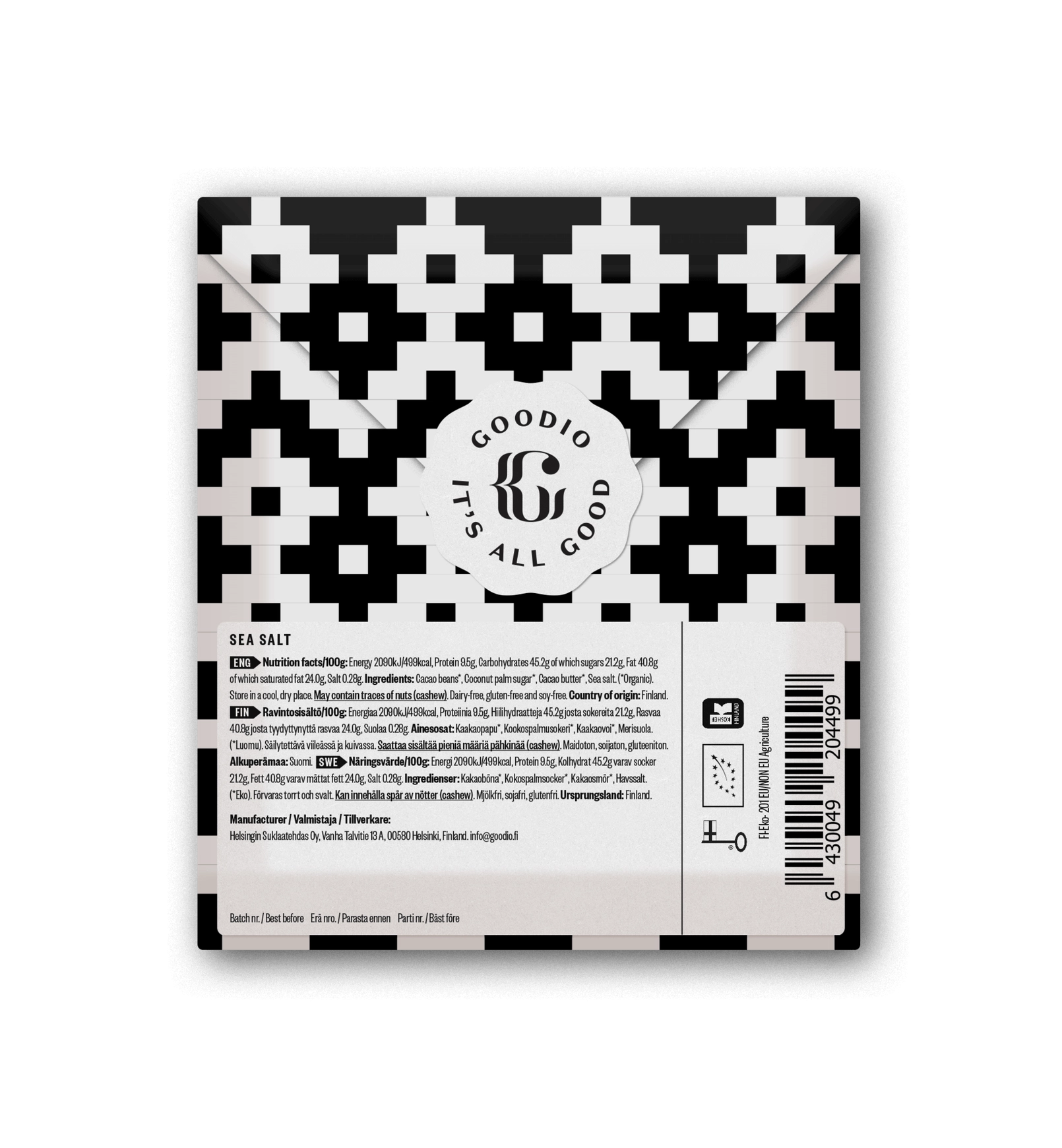 GOODIO Sea Salt Schokolade 77%, Organic Chocolate 77%, 48 g   