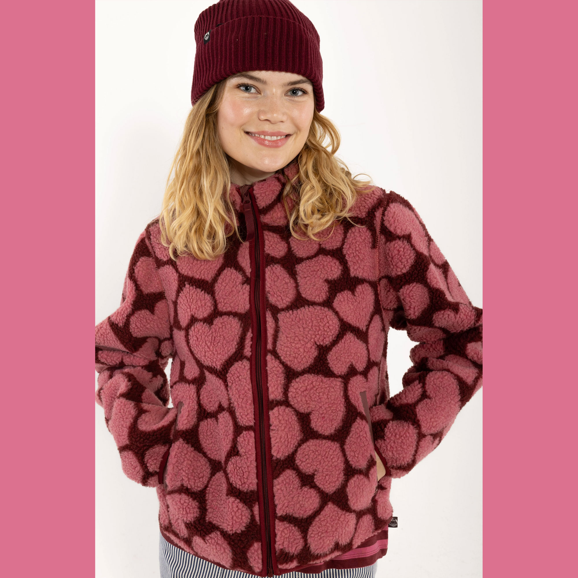Danefae Danelabrador Fleece Zip-Up Dark Cherry HEARTTHROB, Teddy Jacke mit Herz