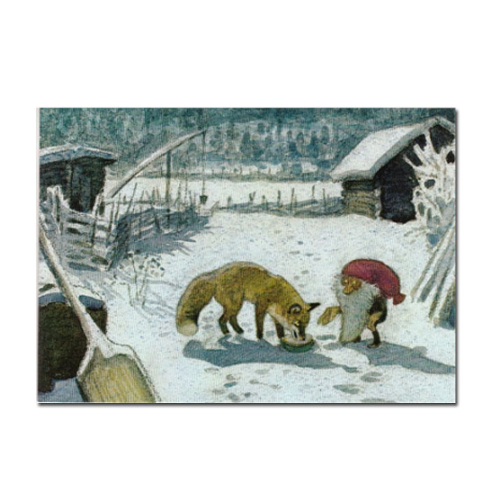 Postkarte " Tomte Tummetott  und der Fuchs  " Weihnachten 