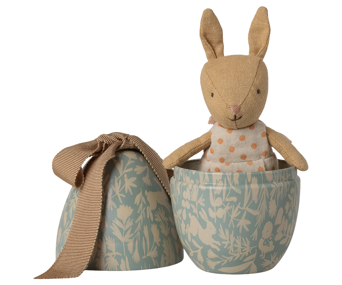 Maileg Osterei mit Mikro Kaninche, Klein – Dusty Blue