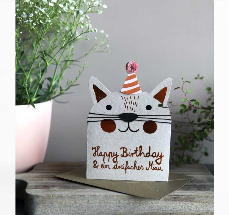 Fellnasenkarte Katze, Happy Birthday von Good old friends 