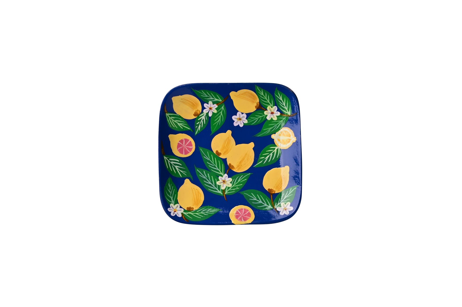 Love Plates, Dekoteller, Mangoholz, Motiv: Zitronen, blau , ca. 10 x 10 cm