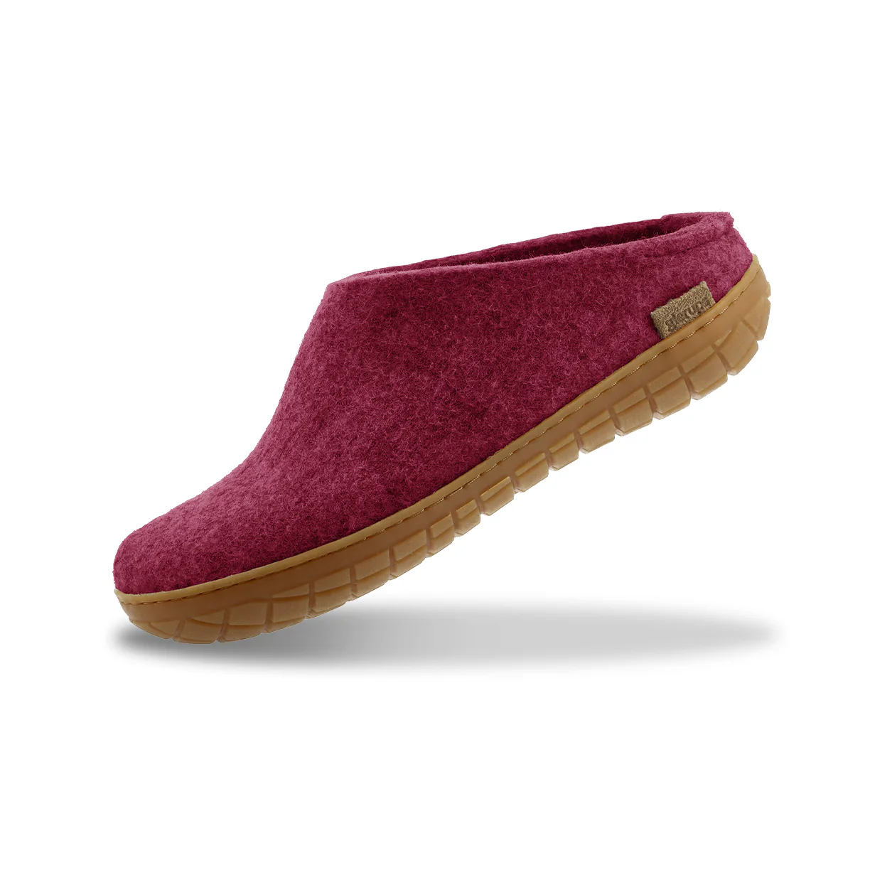 Glerups Open Heel / Slipper 100% Wollfilz , Hausschuhe, Schlappen cranberry  mit Sohle aus Naturkautschuk 