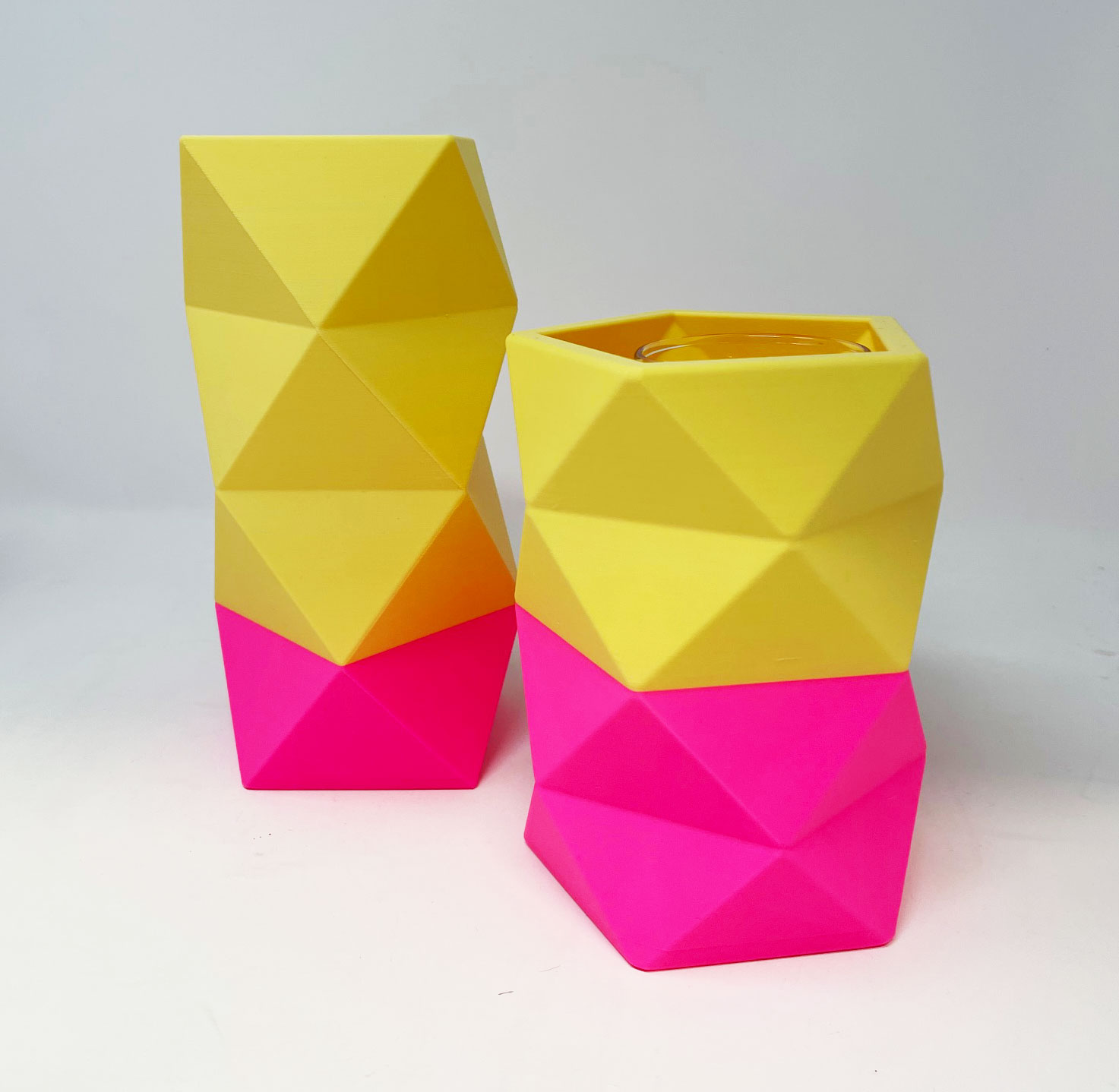 Origami Vase L Neon Pink - Pastel Yellow, ca. 10 x 20 cm, Bio-Kunststoff 