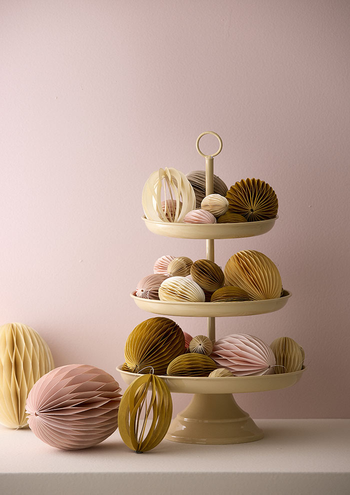 Bungalow Papier- Ei Swirl HONEY S , 2er Set, H. ca. 6 cm , Ostereier, creme-senf