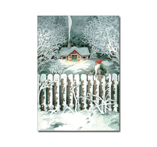 Postkarte Inge Löök "Zwerg steigt über Gartenzaun "  Löök Postkarte Weihnachten