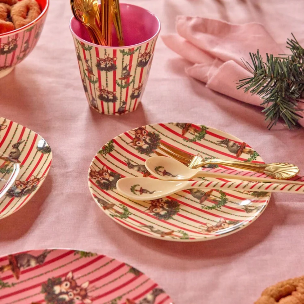 Rice Melamin Latte-Löffel XMAS Streifen & Hase auf Fliegenpilz, pro Stück 