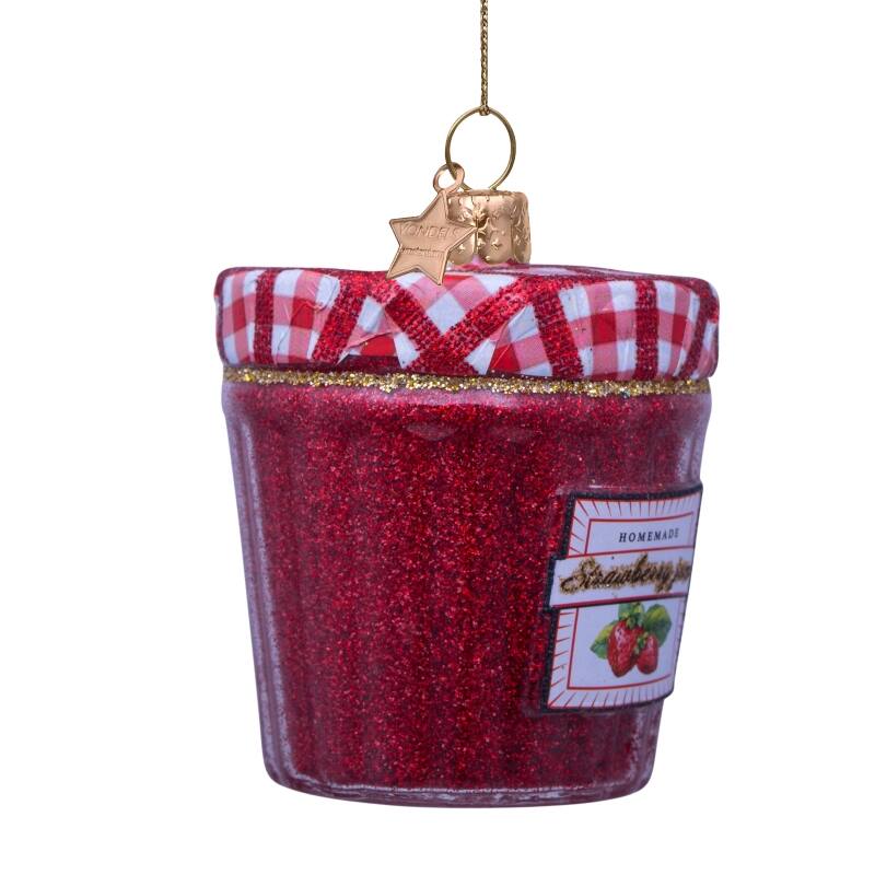 Weihnachtsanhänger Erdbeer Marmelade, Rot, Glas,  H. ca.7 cm , Ornament glass red strawberry jam jar H7cm