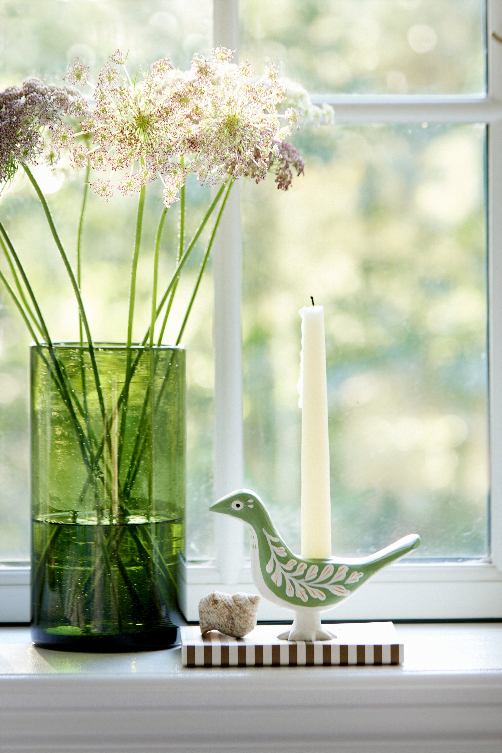 Bungalow Kerzenständer " Mother Bird" Vogel hellgrün groß, Candle Holder Mother Bird Ivy