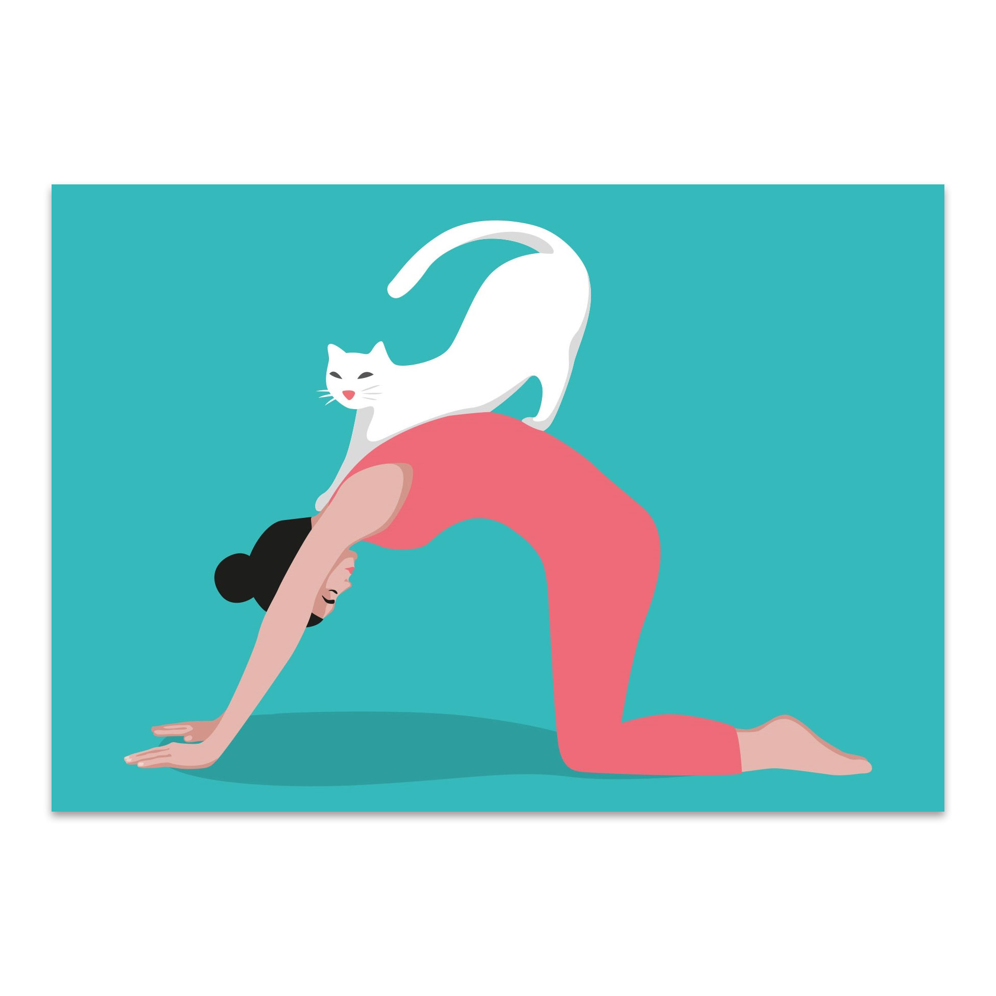 Postkarte yoga with cat,  neon,Yoga mit Katze von happiness