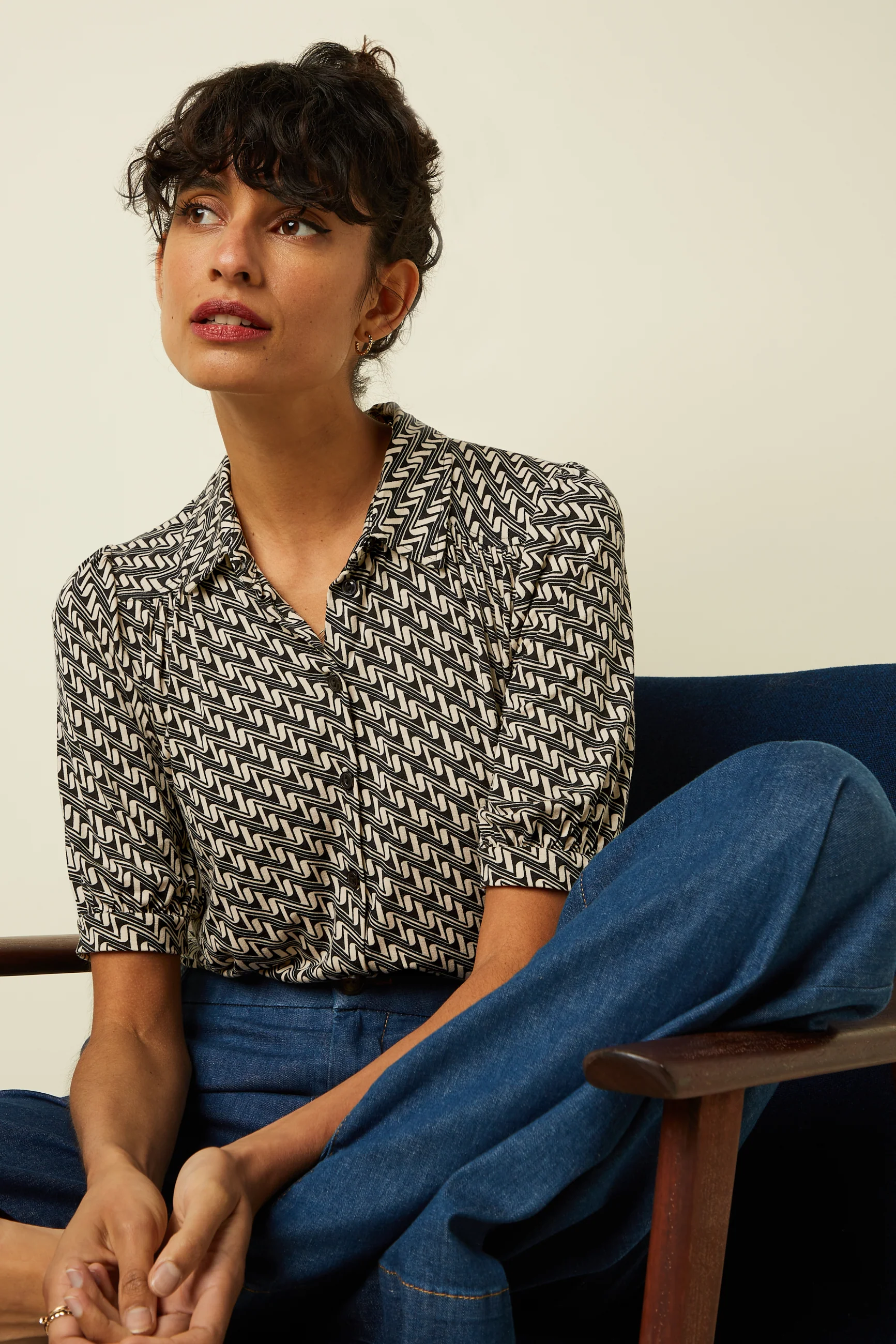 King Louie Bluse Carina Blouse Laguna , Farbe  Black - Laguna