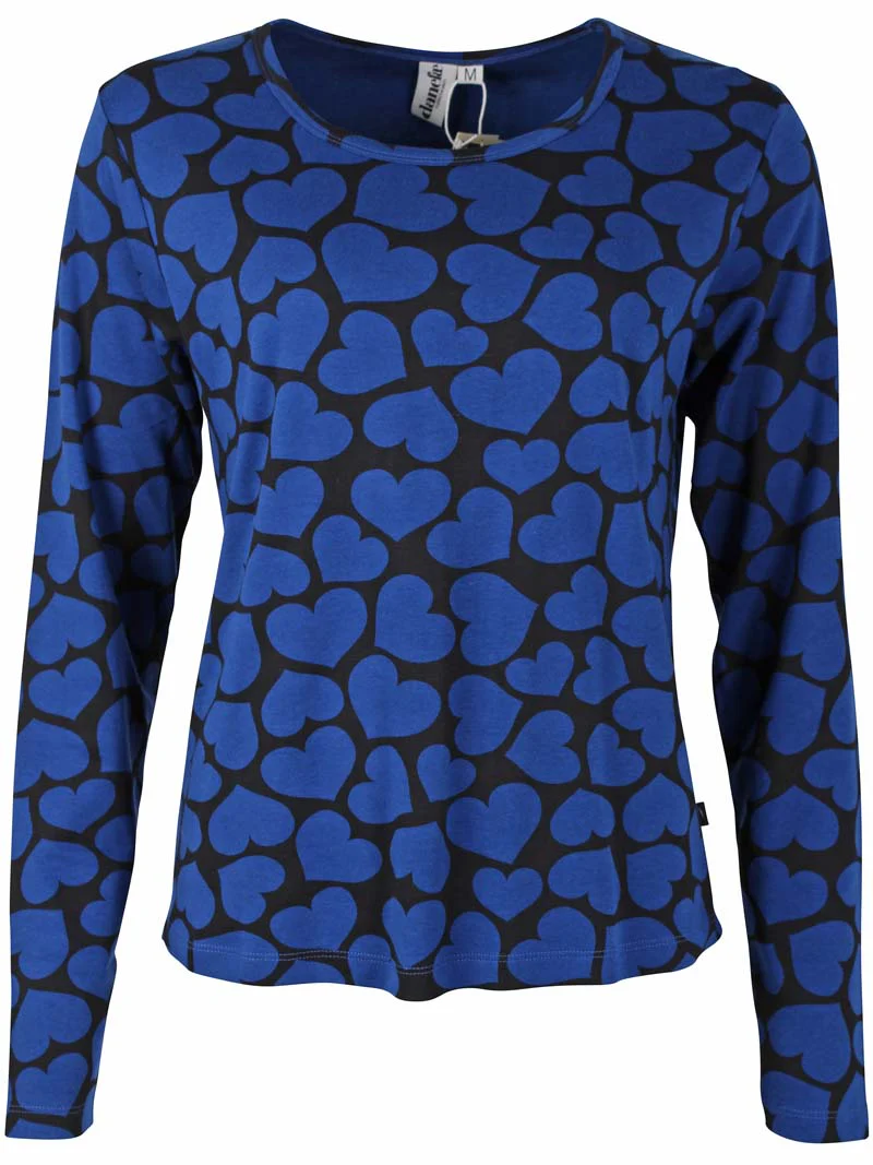 % DANEFAE - Danelotte Heavy Interlock Tee Deep Blue HEARTTHROB, Langarm-T-Shirt, Herzen