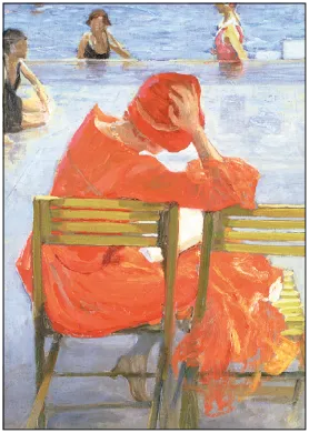 Postkarte John Lavery "Lesendes Mädchen im roten Kleid, 1887"  Kunst 