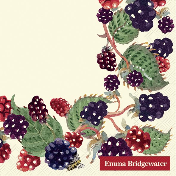 Papierservietten BLACKBERRIES cream, 25 x 25 cm Cocktailservietten Emma Bridgewater  , Brombeeren