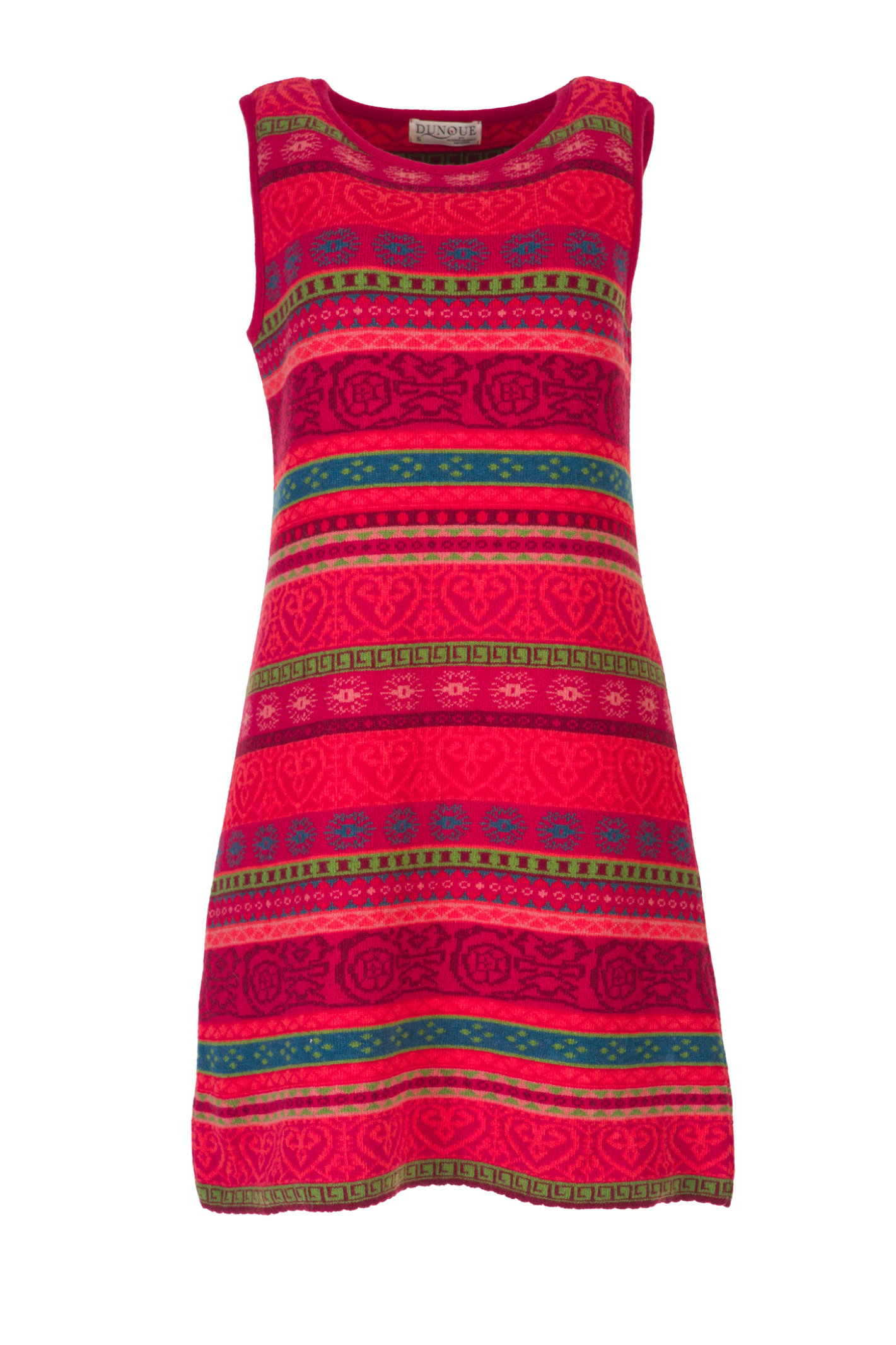 DUNQUE Jacquard-Kleid "MIA" ohne Arm, Farbe rot-bunt, Made in Germany 