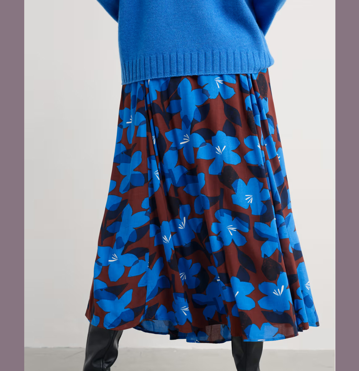 SEASALT CORNWALL Lethlean Pleated Maxi Skirt, Langer Rock, Macro Flower Cocoa