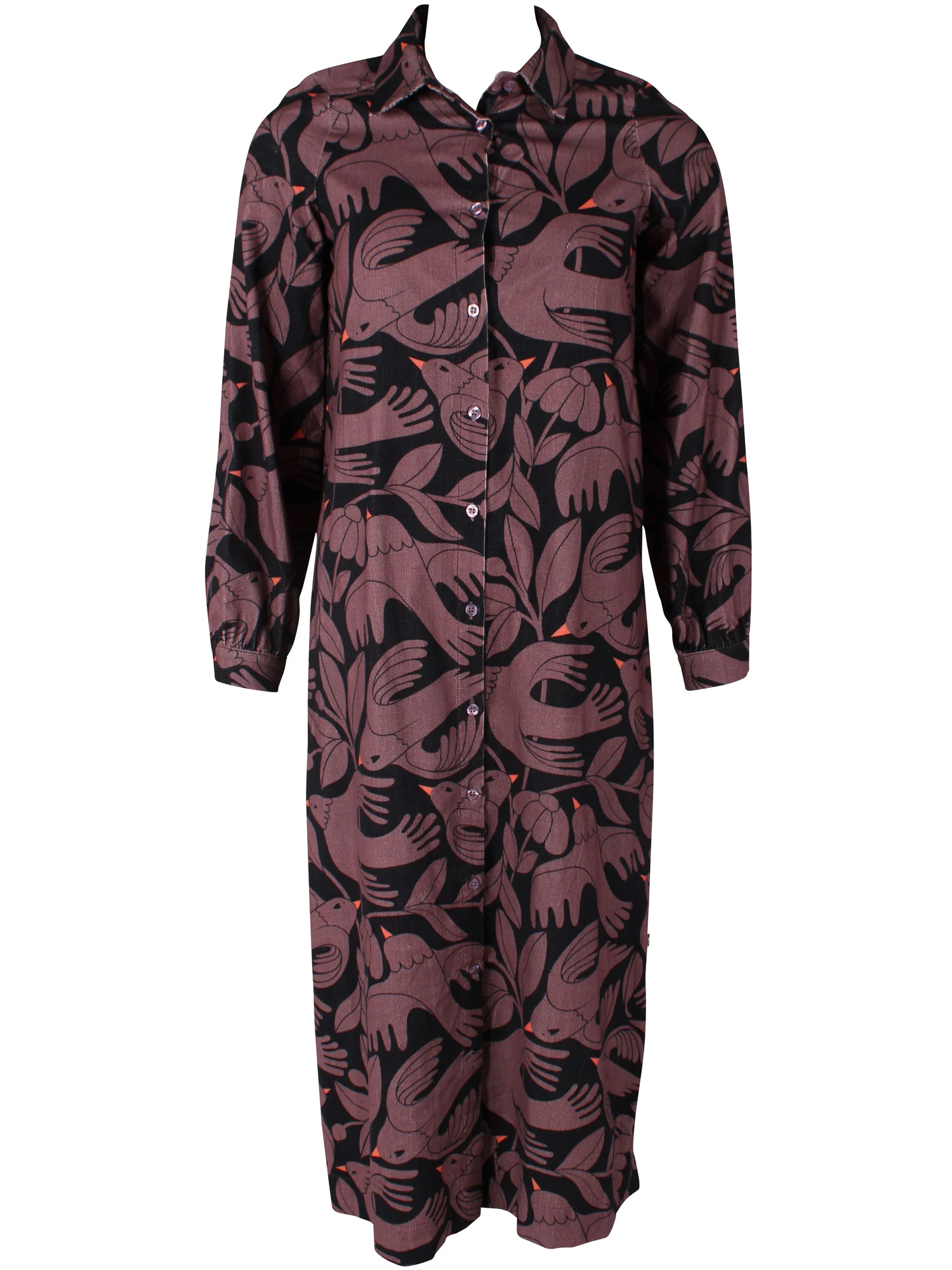 Danefae Kleid Danepippi Cord AOP Dress Black/Dark Wine BIRDIEUP