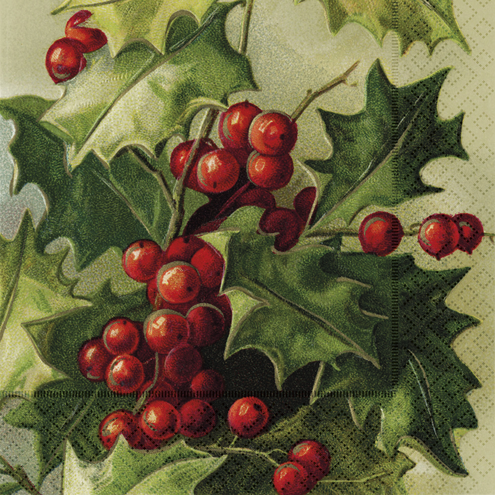 Sköna Ting Papierservietten "Red Christmas flowers - holly"Weihnachten, Ilex,  ca. 33 x 33 cm, Lunchservietten 