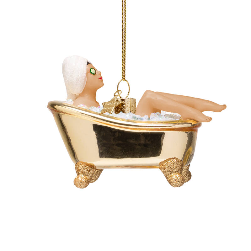 Weihnachtskugel Frau in goldener Badewanne, ME TIME, H. ca. 6 cm, Glas , Wellness