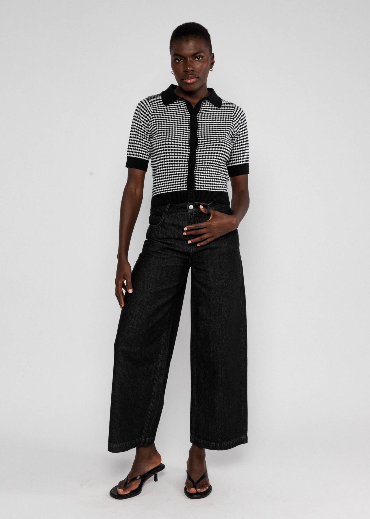 Blutsgeschwister Strickoberteil Petite Poloette - mixed dots black beige