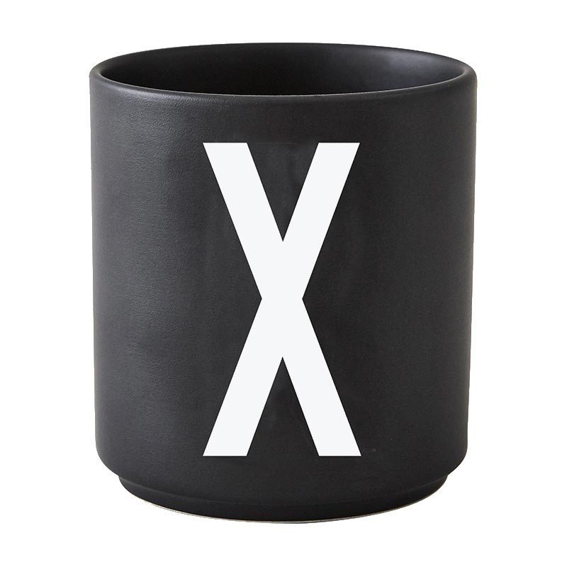 Design Letters AJ Cup, Porzellan Becher "X" , Farbe: Schwarz, Arne Jacobsen
