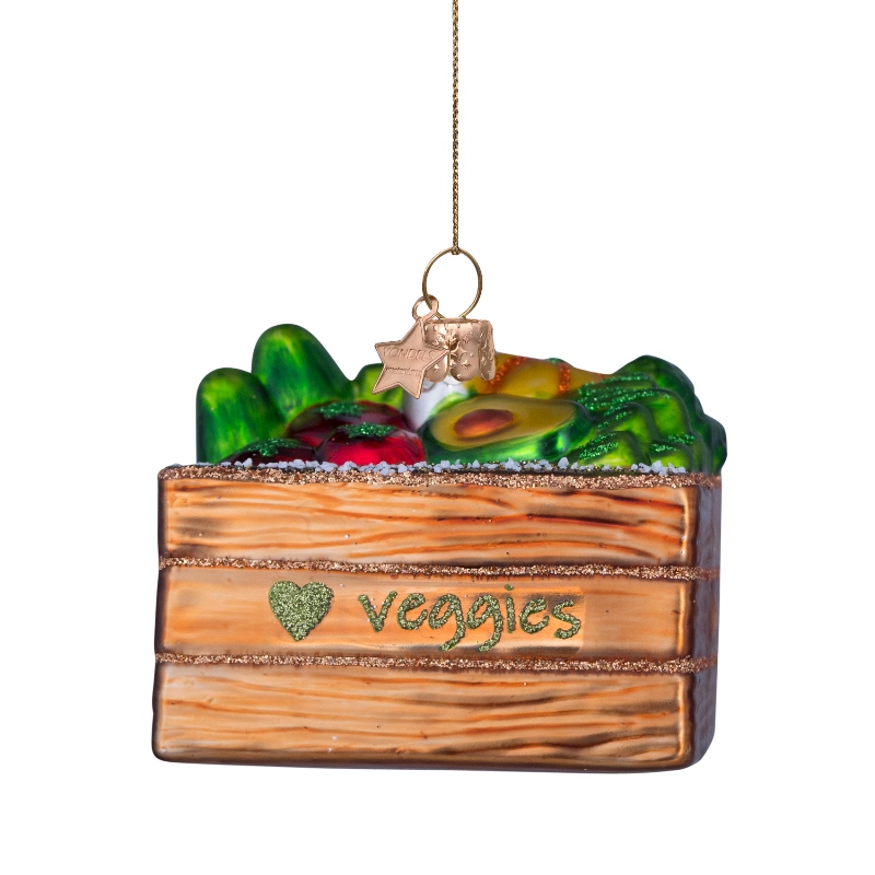Weihnachtsanhänger Gemüsekiste, Veggie, Glas,  H. ca. 6,5 cm