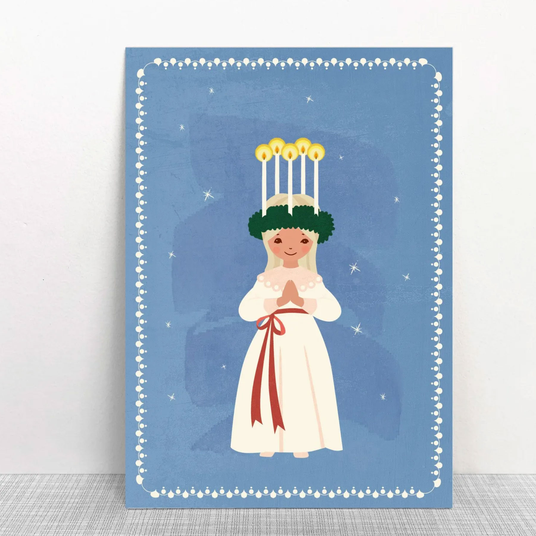 Monimari Weihnachtspostkarte Lucia , Holzschliffpappe von Monimari