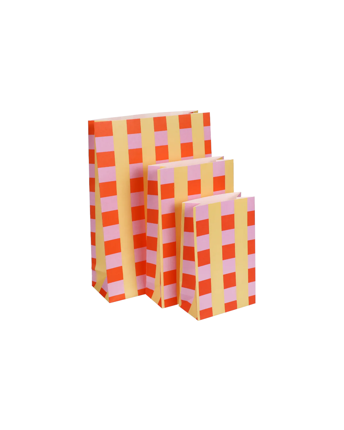 Geschenktüte Papier Karo Orange-Pink-Vanille, 15x6x24 cm, Papiertüte mit Blockboden 