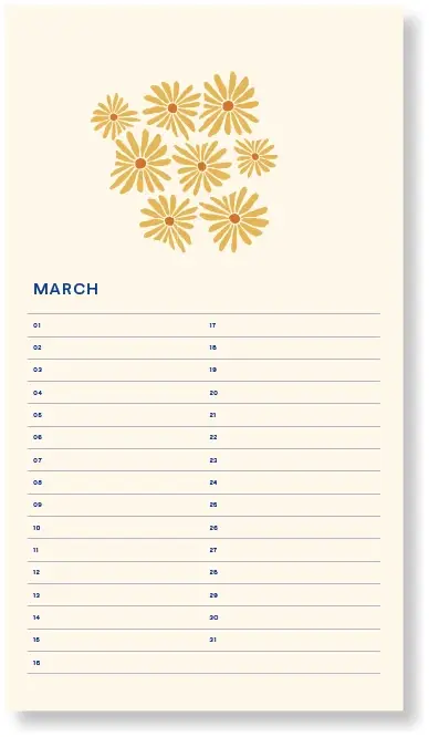 % Geburtstagskalender Flowers Beige % , 32,5 x 18 cm