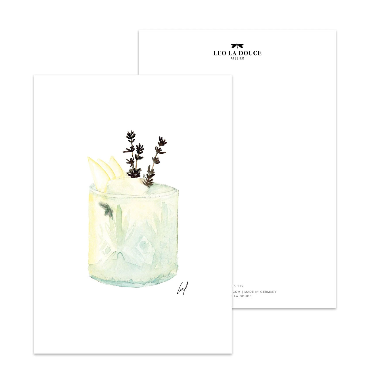 Leo la Douce Postkarte – GIN | COCKTAILvon Leo la Douce, Weihnachtscocktail, Lavendel