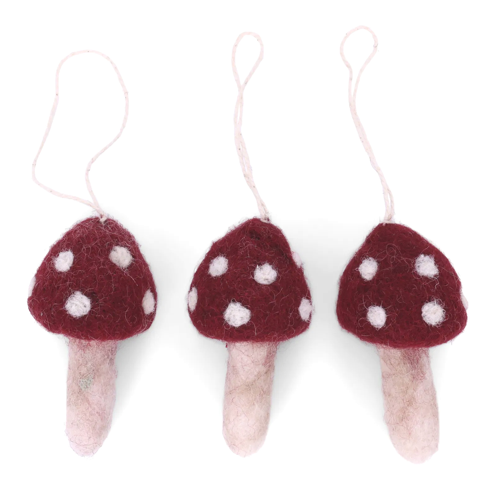 Gry & Sif  Fliegenpilze 3er Set aus Filz zum Hängen , ca. 7 cm , Natural Mushrooms Red - Set of 3