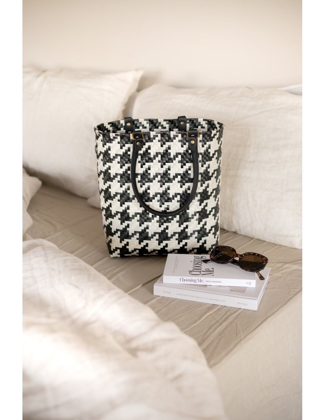 Handed By Mayfair Shopper,  mit PU Tasche Griffe, XS, Farbe: black-creme, Hahnentritt