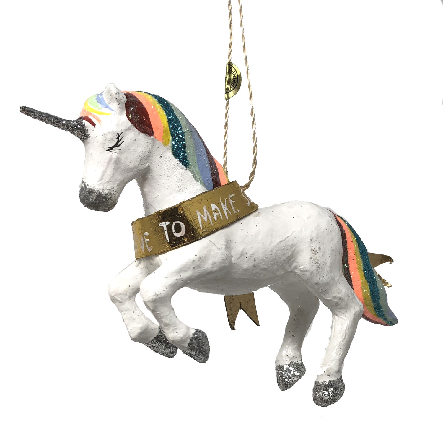 Einhorn MAGIC, Pappmache,  Weihnachtsschmuck,  Christbaumkugel ,  ca.17 x 12 cm 