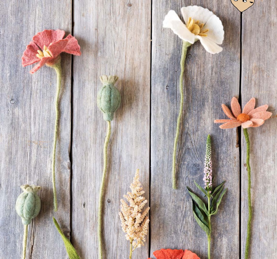 Gry & Sif  Filz Mohnblüte, Poppy Flower - White, Fair Trade , ca. 34 cm  