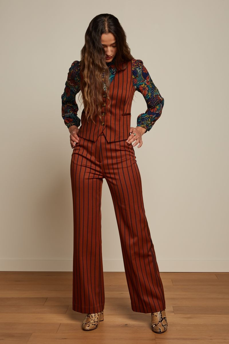 King Louie Marcie Bianca Gilet Cubano Stripe, Farbe: Patina Brown, Weste King Louie Marcie Bianca Gilet Cubano Stripe, Farbe: Patina Brown, Weste