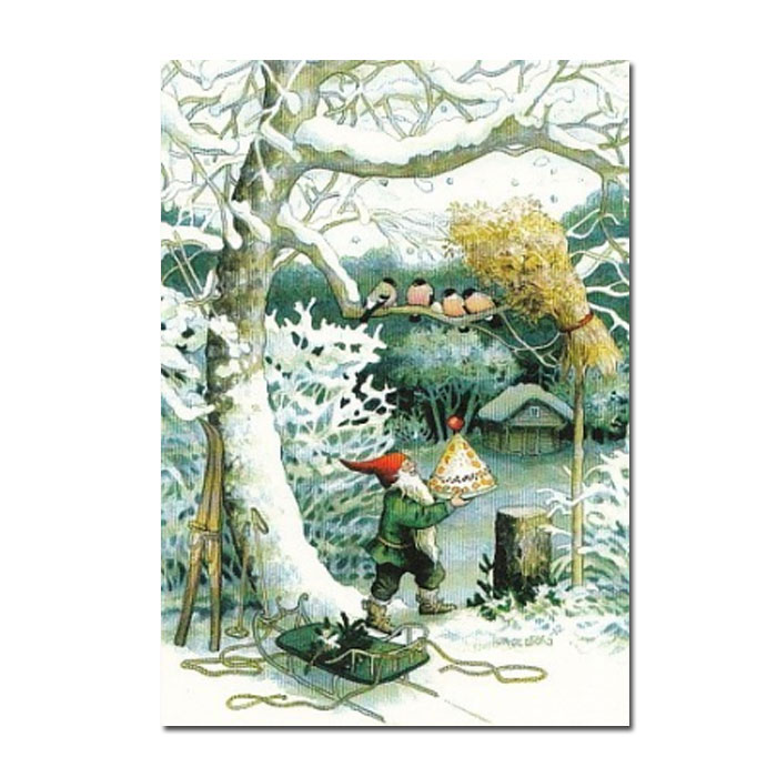 Postkarte Inge Löök "Zwerg und Vögelchen "  Löök Postkarte Weihnachten, Winter