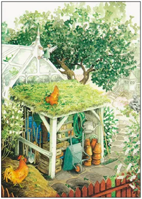 Postkarte Inge Löök "Geräteschuppen im Garten"  Löök Postkarte Garten