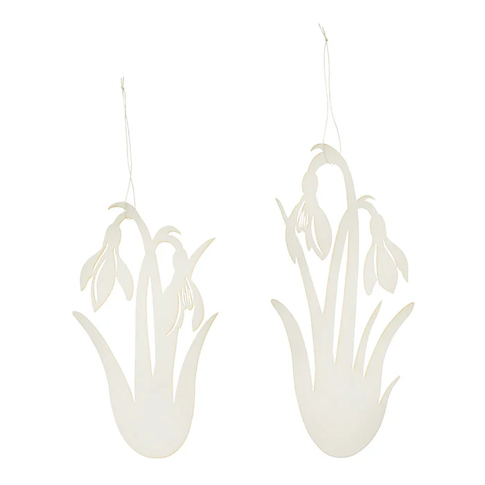 Bungalow 2er-Set Papier Ornament Schneeglöckchen H11/13cm Off White, Papier