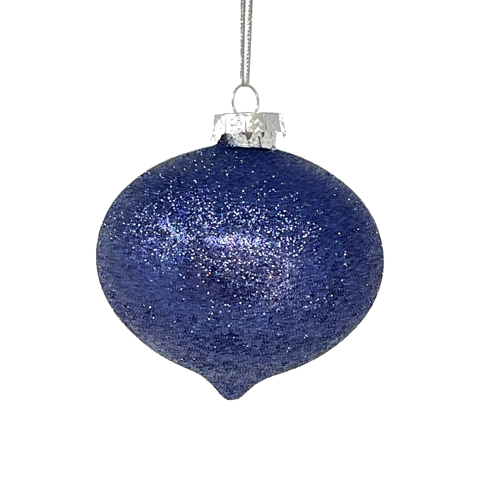 Weihnachtskugel dunkelblau Glitzer, Zwiebel, ca. 8 cm von Goodwill 