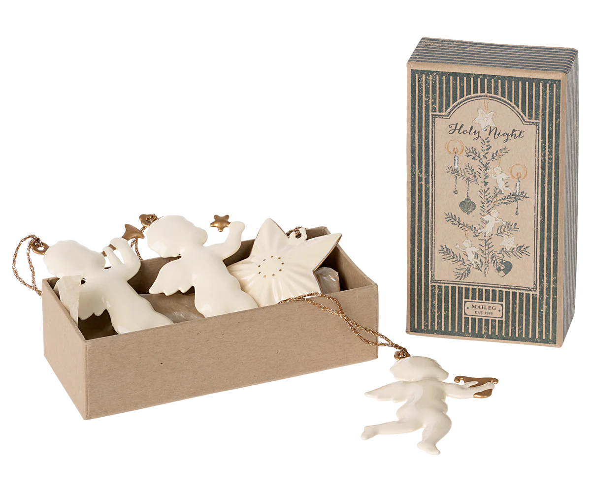 % Maileg Anhänger Engel Stern 4er Set "O HOLY NIGHT",  Baumschmuck Metall