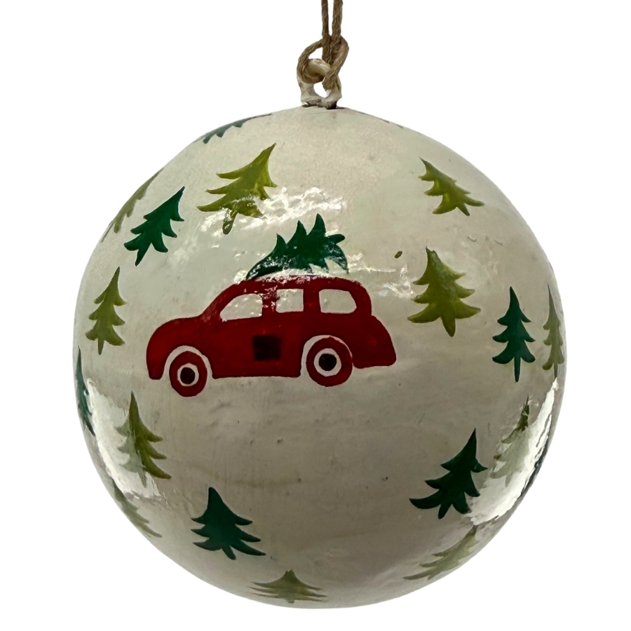 Weihnachtskugel Pappmaché Winter, ca. 7 cm, HANDPAINTED ORNAMENT Winter