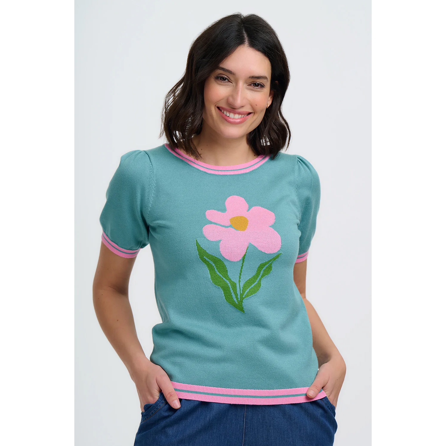 Sugarhill Brighton Dominique Knit Top - Green, Art Flower von sugarhill BRIGHTON