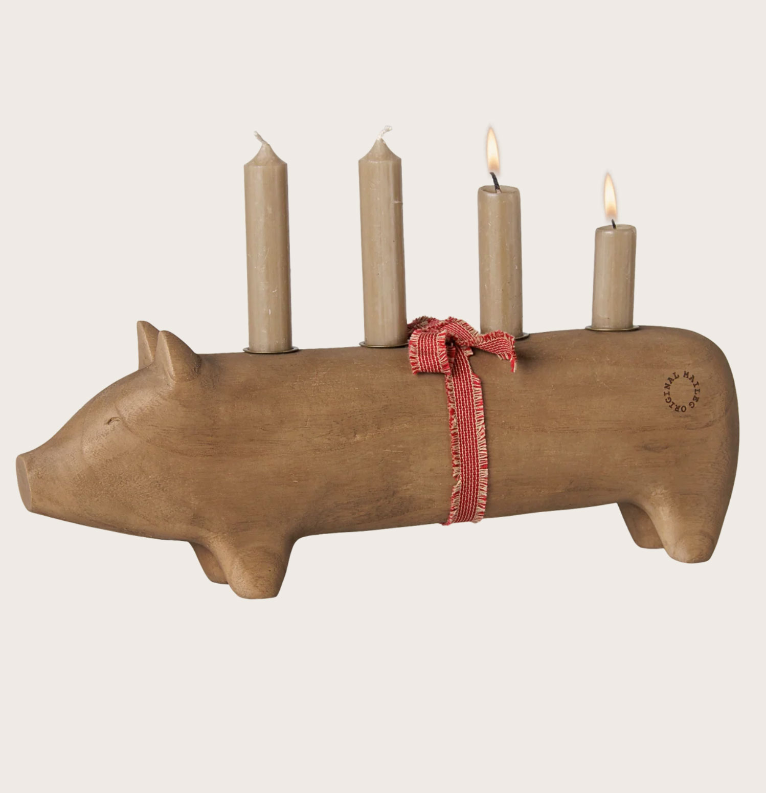Maileg Holzkerzenhalter, Schwein, Advent groß – Natur