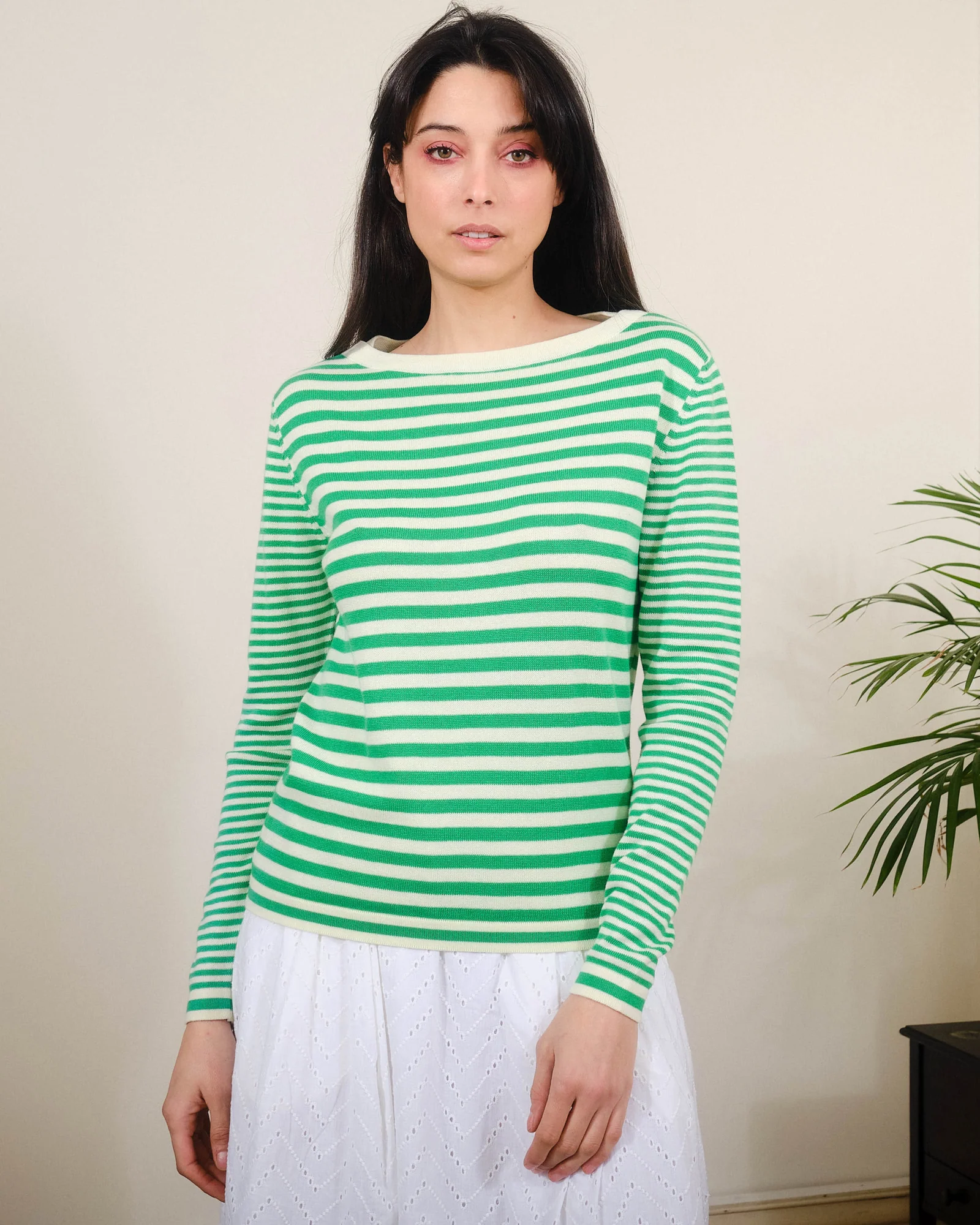 % Pretty Vacant Oberteil Sailor Sam Sweater Fern Green/White 100% Organic Cotton GOTS Certified   