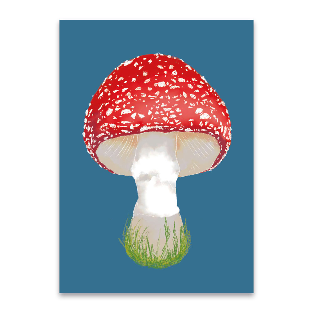 Postkarte  Fliegenpilz Blau von m-illu