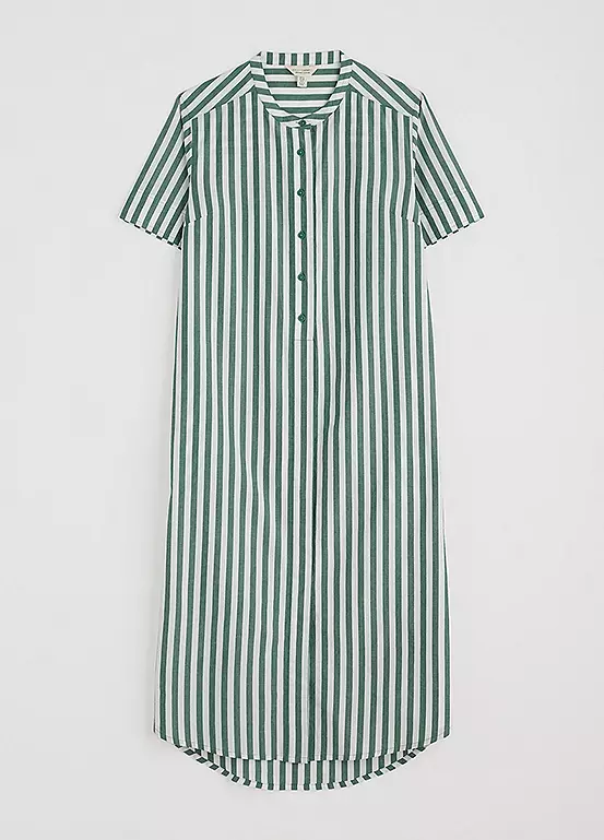 % SEASALT CORNWALL Kleid Harbour Movement Organic Cotton Shirt Dress, Farbe Mini Scallion Dark Forage, grün gestreift % 