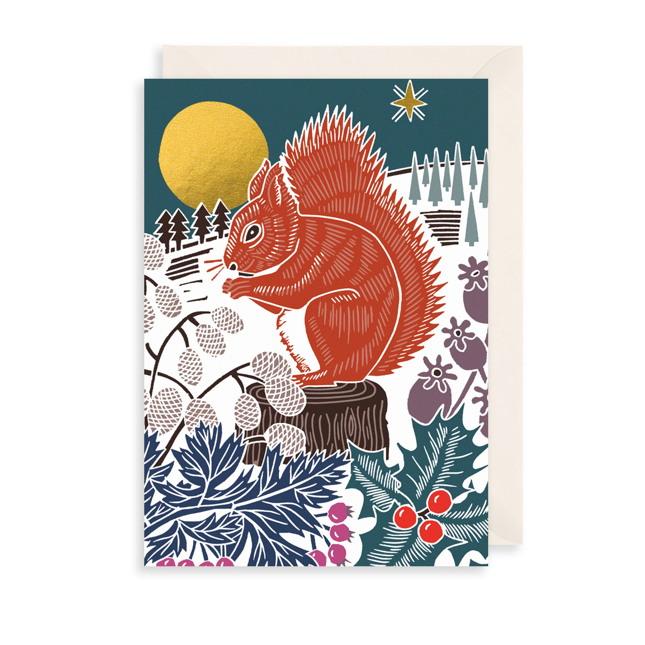 Doppelkarte  Weihnachten "Midnight Squirrel"Eichhörnchen von The Art File 