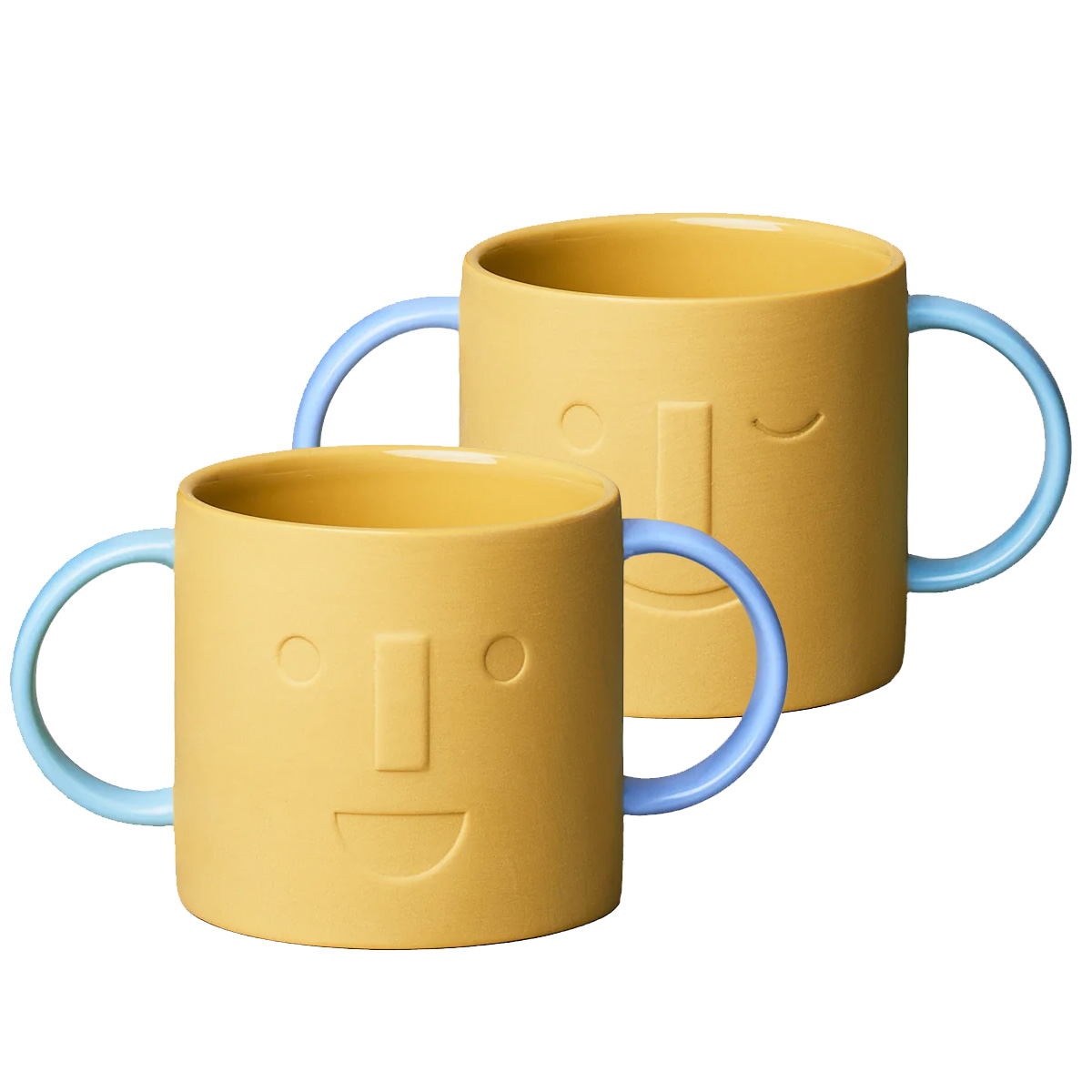 GOOD MOOD Porzellankindertasse- BO, Kinderbecher mit zwei Henkeln, Gelb-Blau